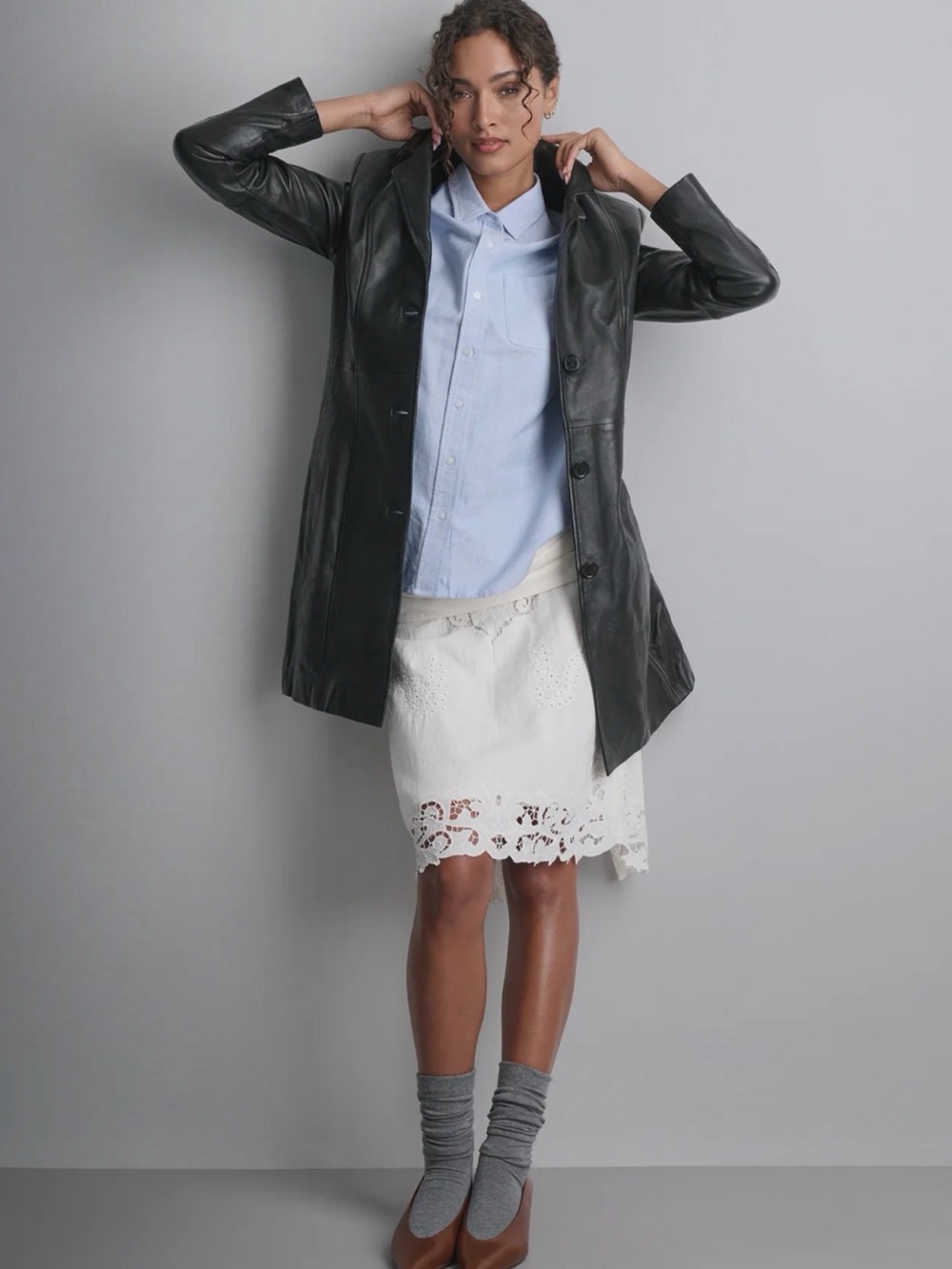 Maxima Women's Black Leather Button-Front Coat Jacket
